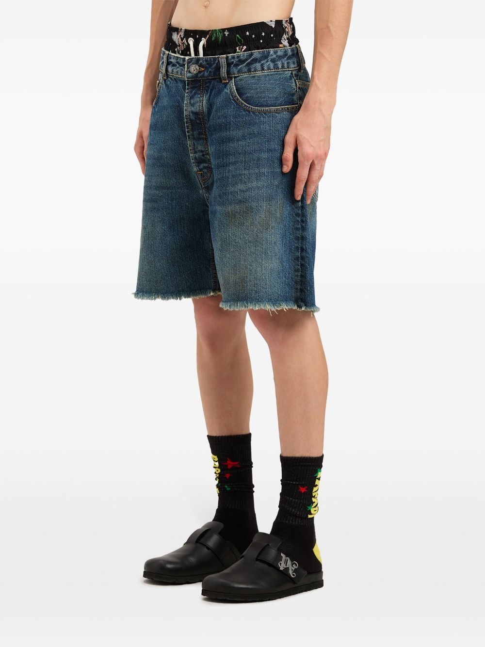 logo-print denim shorts - 4