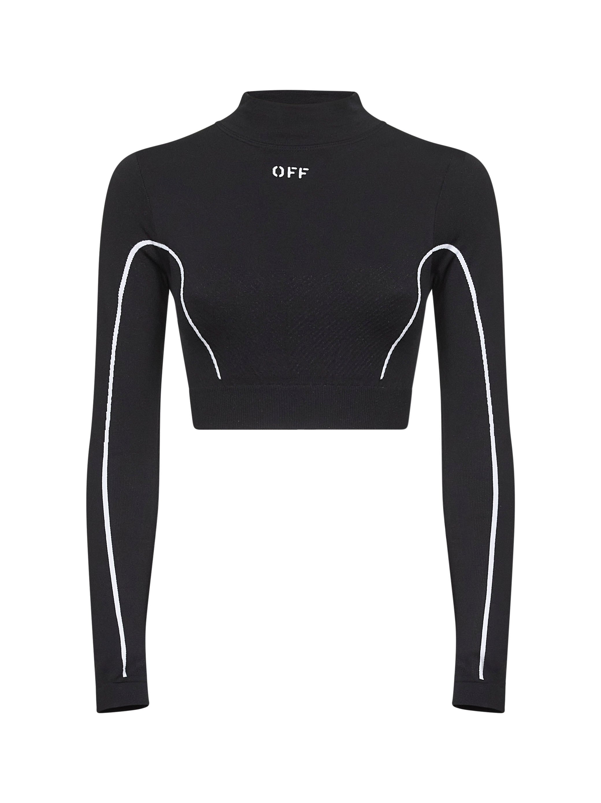 Off White Women Black Knit Off Stamp Activewear Top - 1