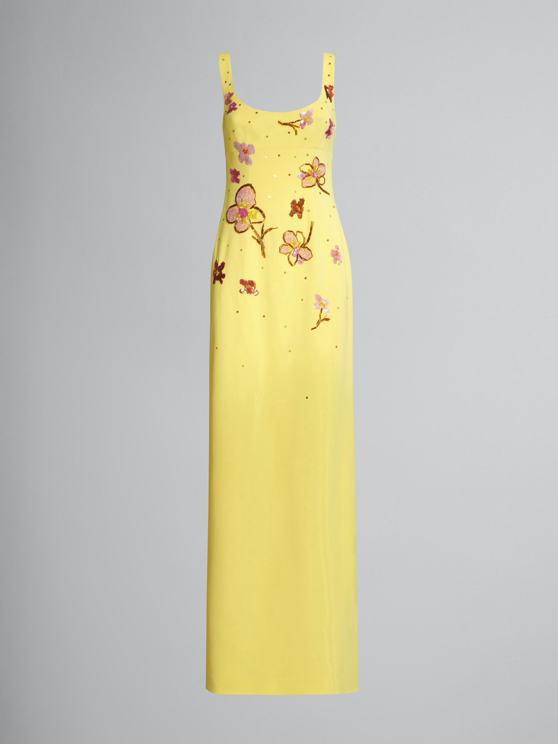 YELLOW CADY LONG DRESS WITH SEQUINS - 1