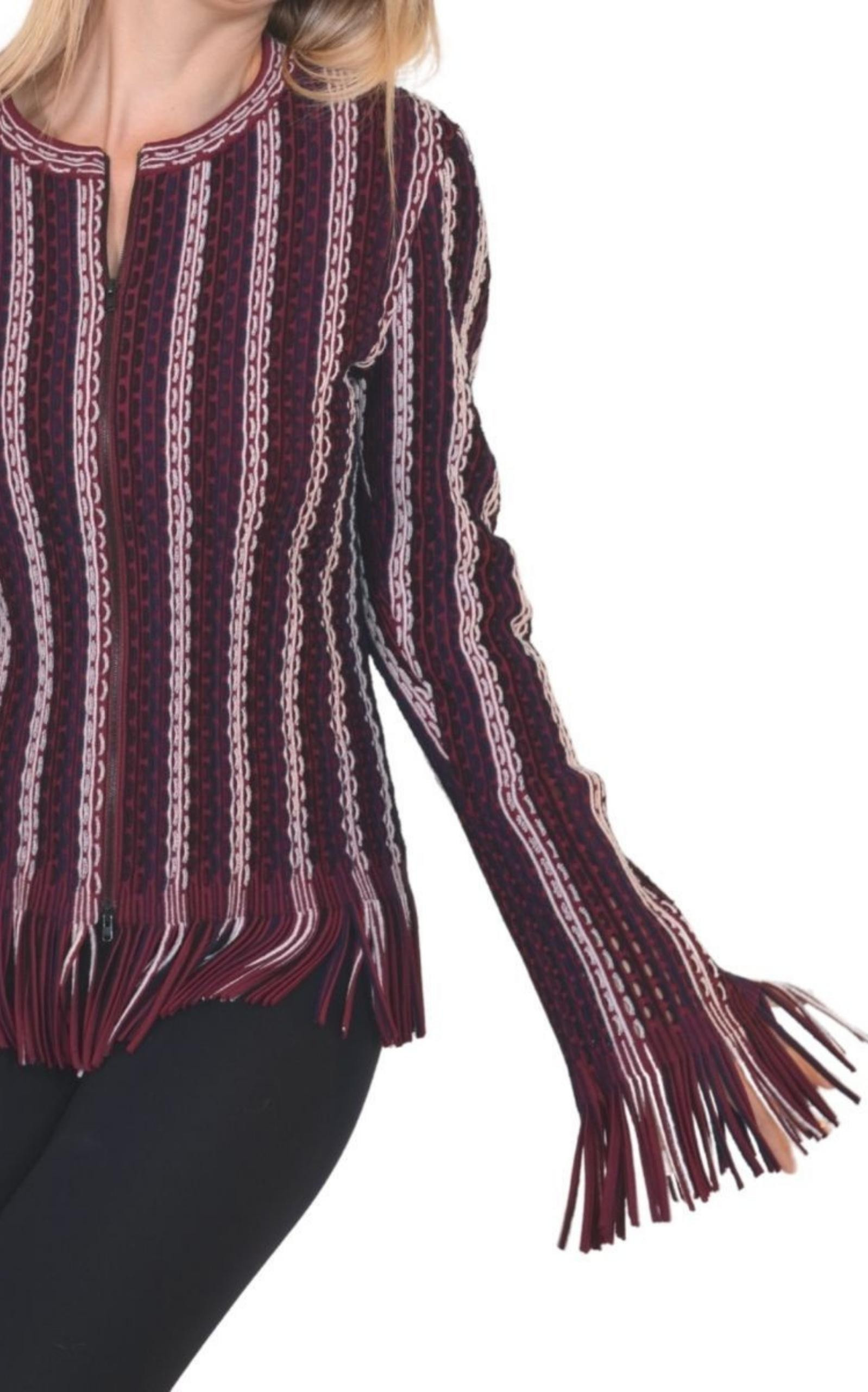 Seamed Knit Moto Fringe Jacket - 8
