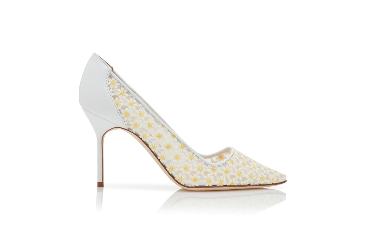 White Lace Daisy Pointed Toe Pumps - 3