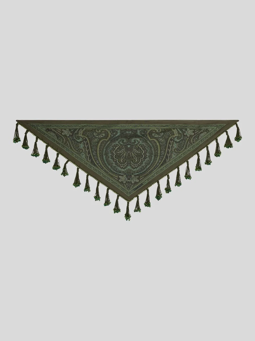 SILK BANDANA WITH JEWEL FRINGING AND SYMMETRICAL MOTIF - 1