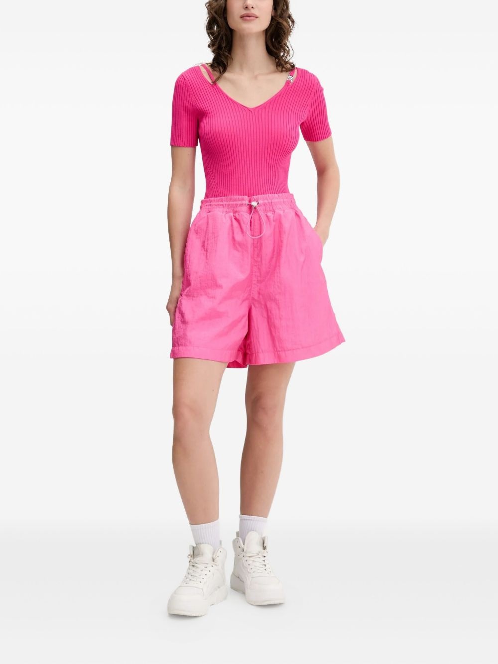 ribbed V-neck top - 2