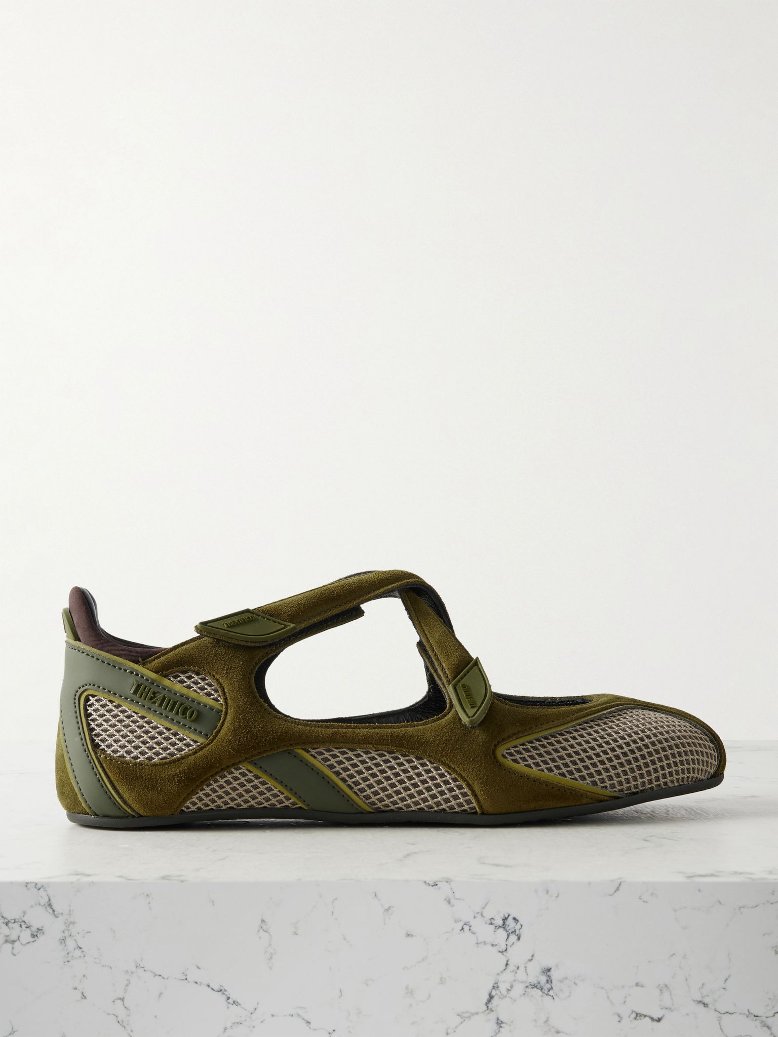 Floor 01 mesh-trimmed suede flats Army green - 1