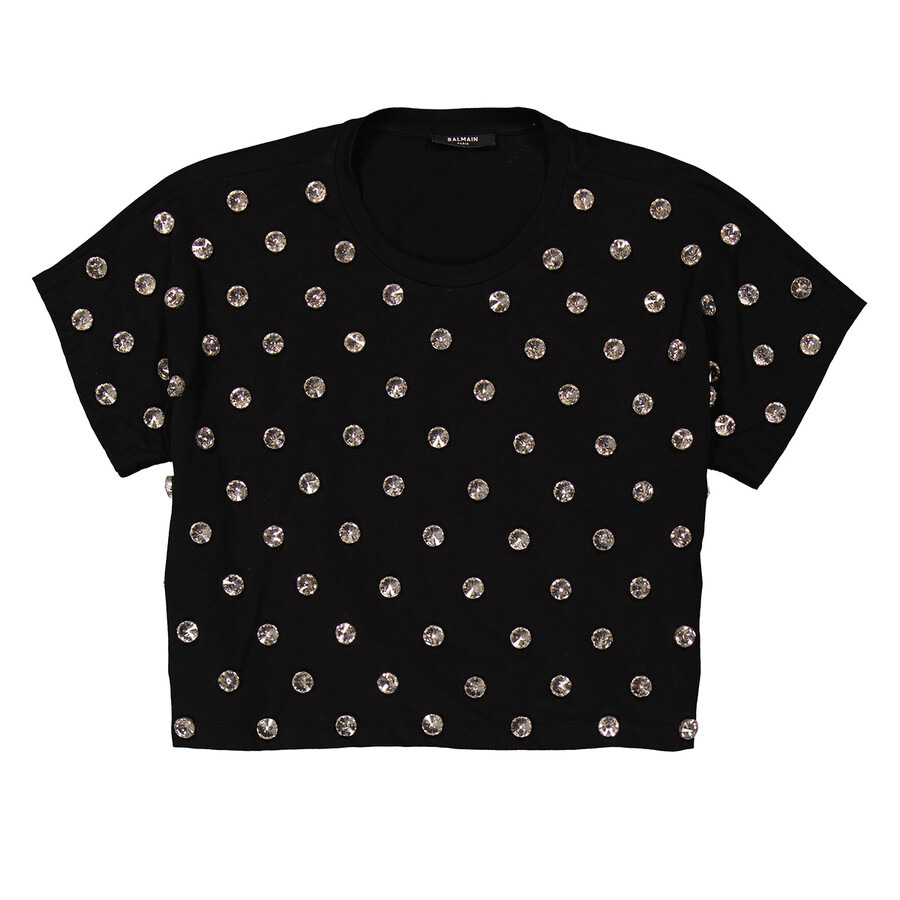 Balmain Ladies Ehv Noir / Crystal Crystal-Embellished Cotton T-Shirt - 5