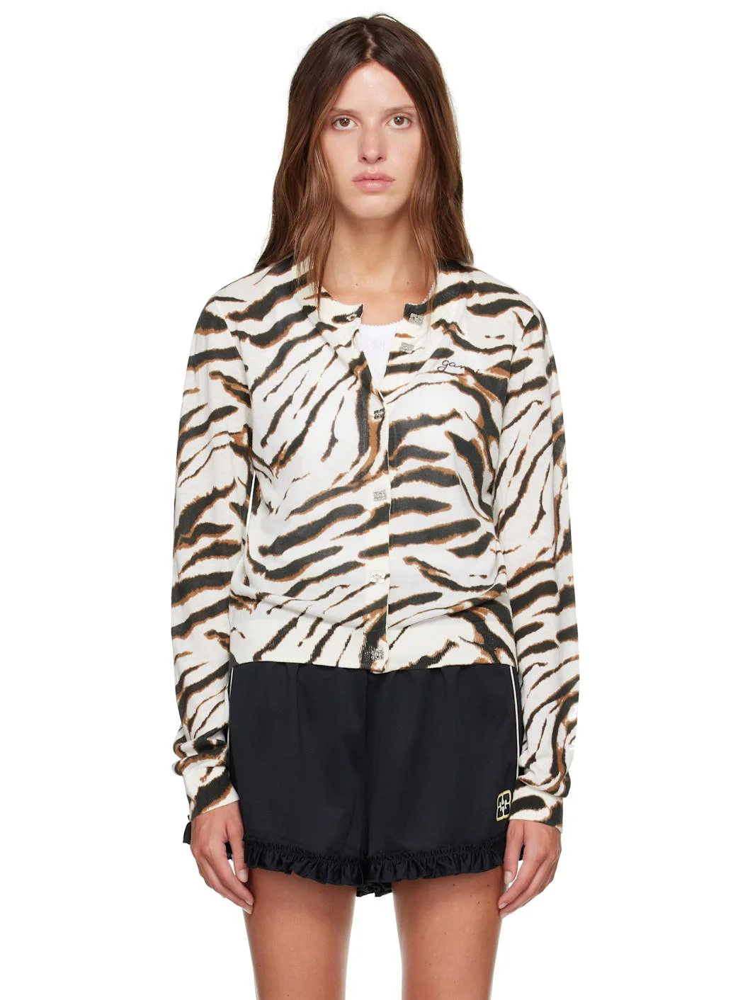 Off-White Sheer Printed Cotton Cardigan - 1