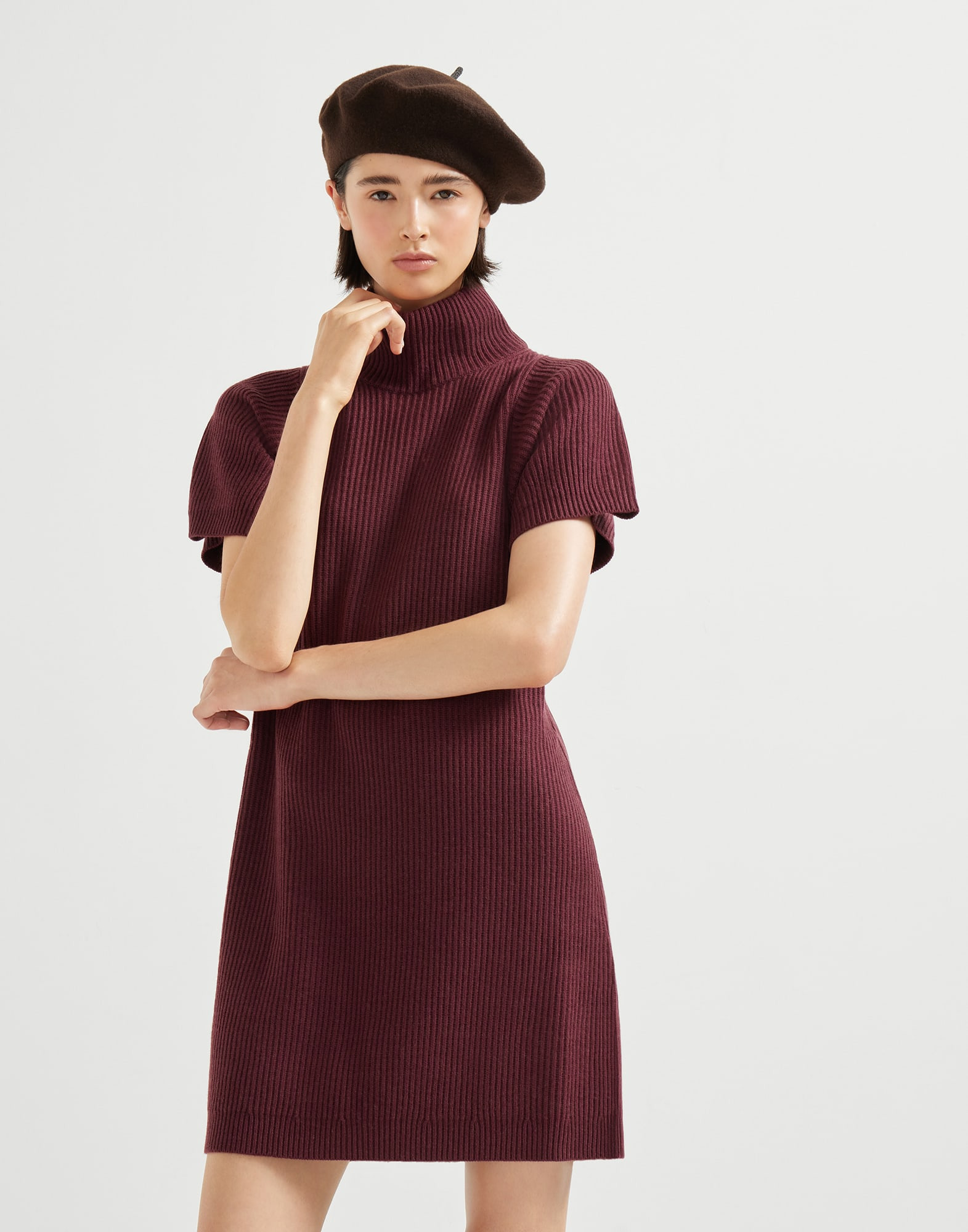 Virgin wool, cashmere and silk English rib knit dress with monili - 4