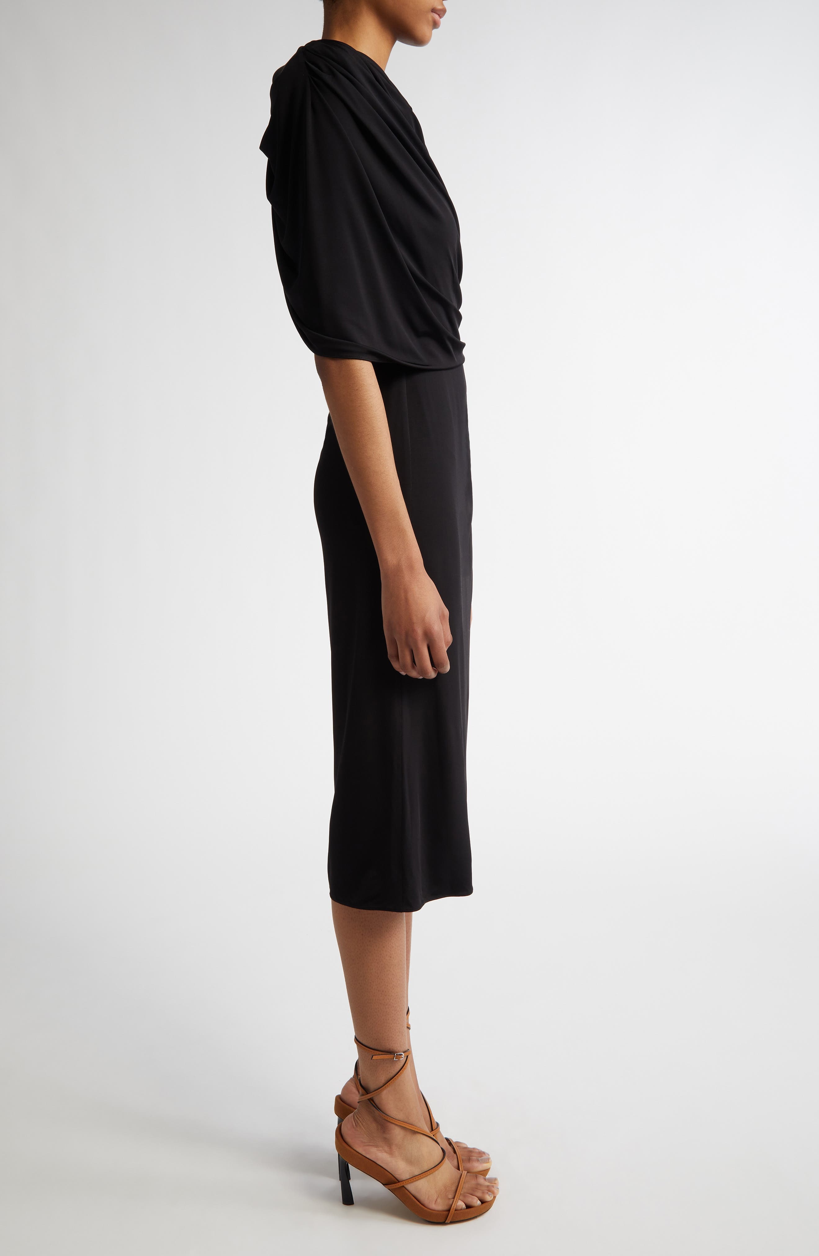 Stella McCartney Draped Cape Cutout Midi Dress in Black at Nordstrom - 3