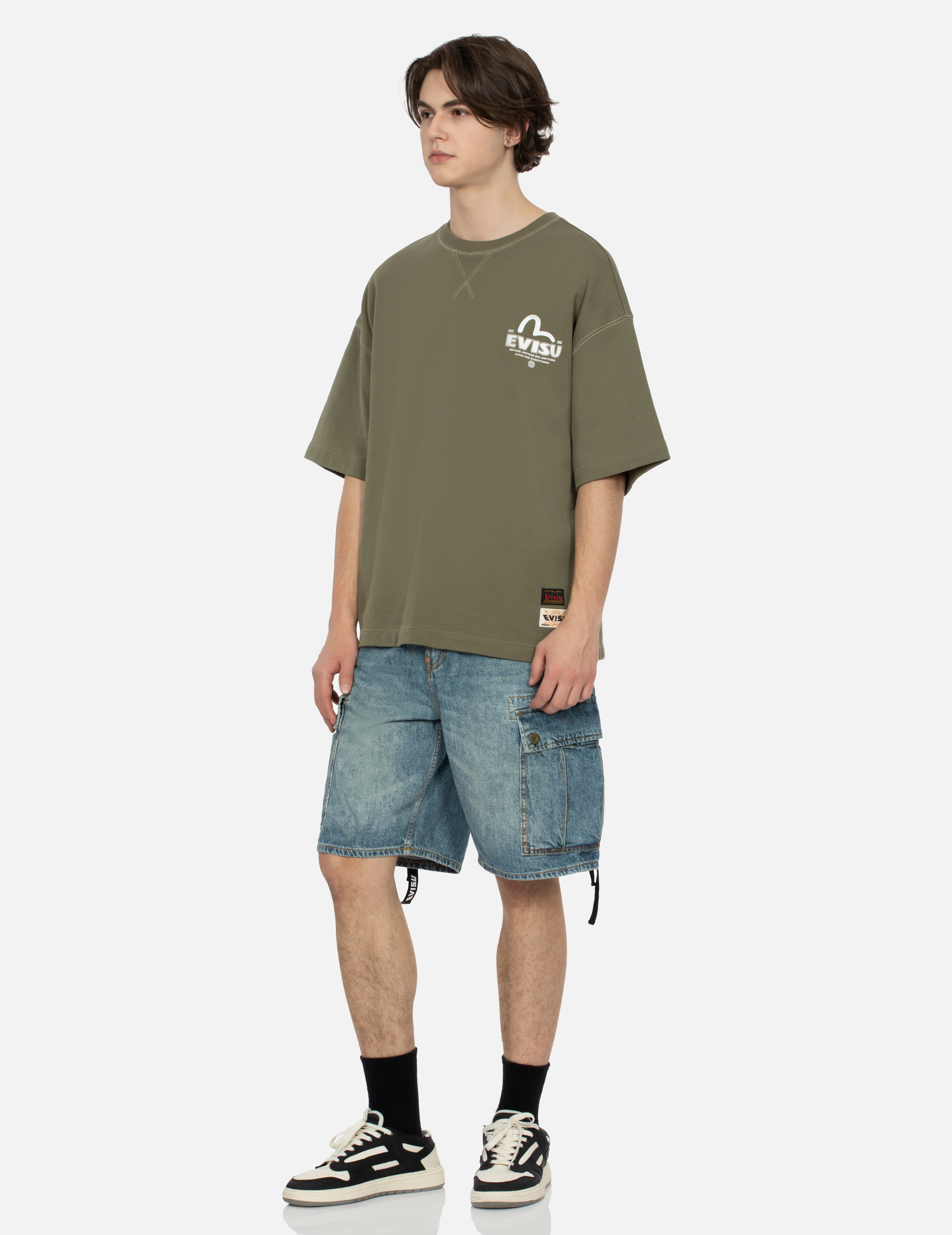 SEAGULL PRINT RELAX FIT DENIM SHORTS - 4
