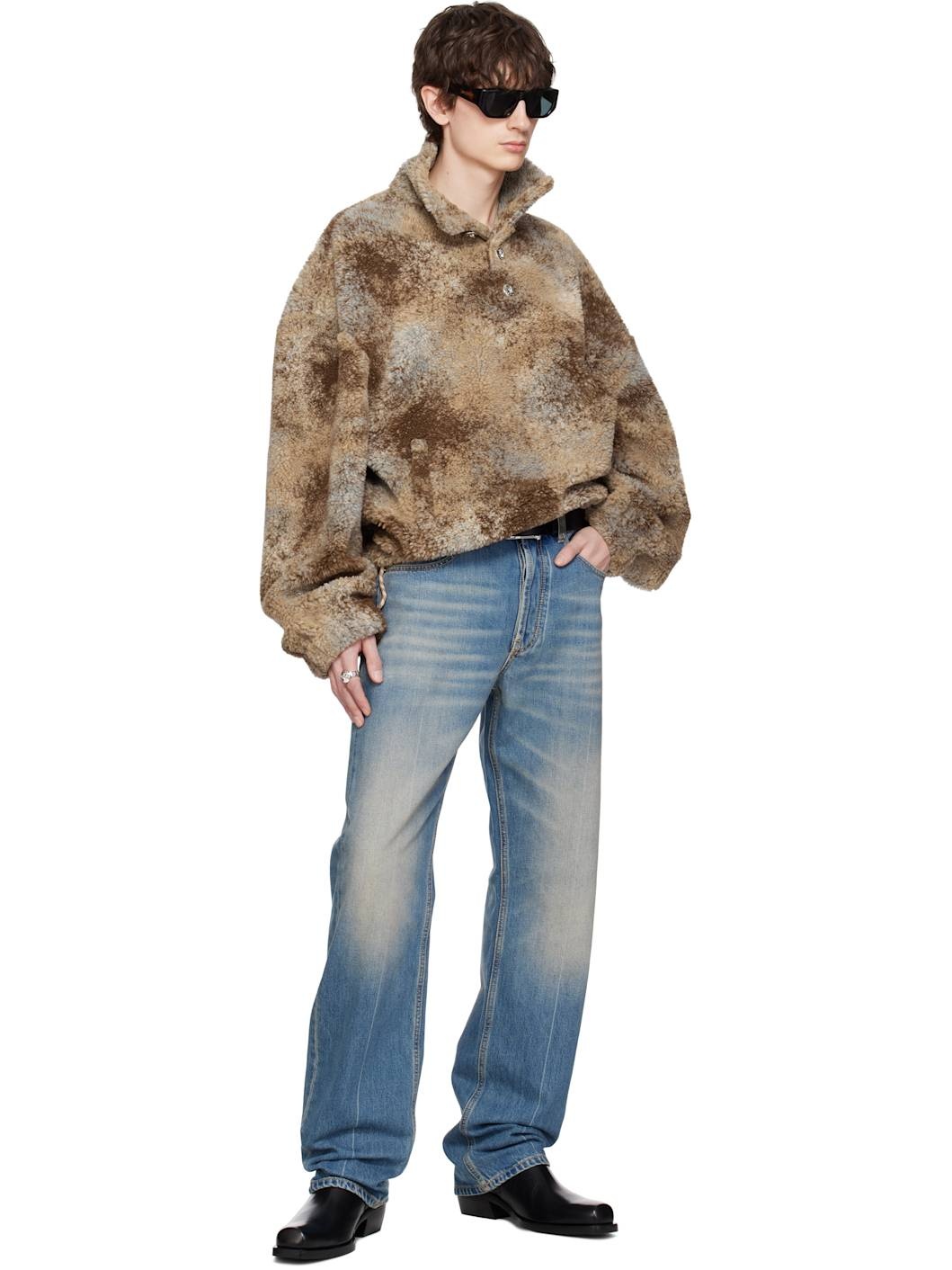 Blue Straight-Leg Washed Jeans - 5