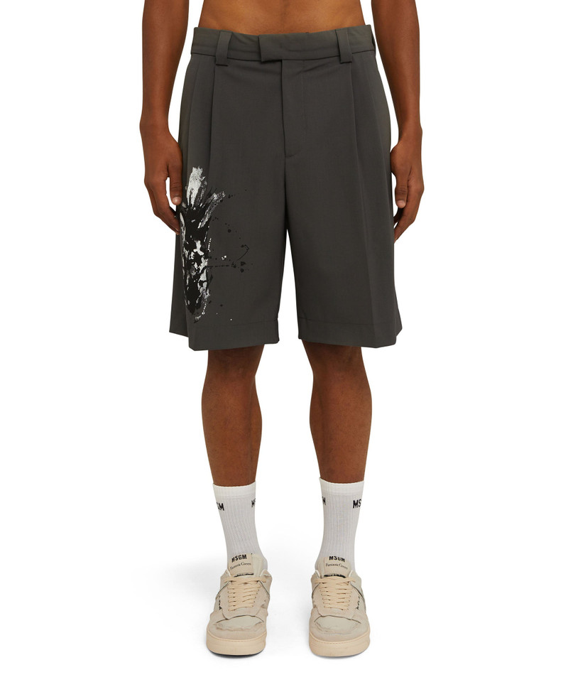 MSGM Lightweight wool tailored Bermuda shorts with artisan "pineapple" print outlook