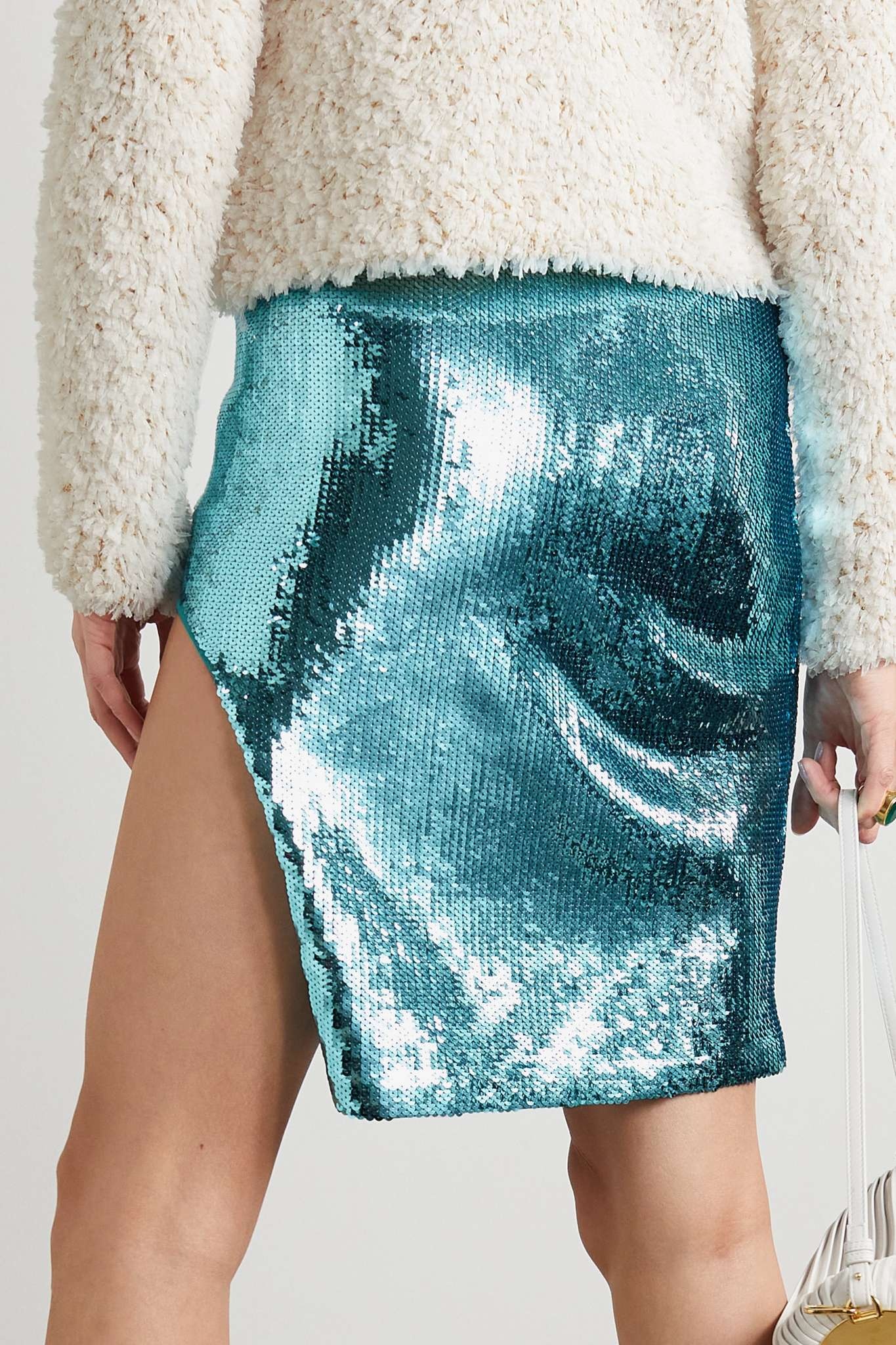 Asymmetric sequined stretch-knit mini skirt - 3