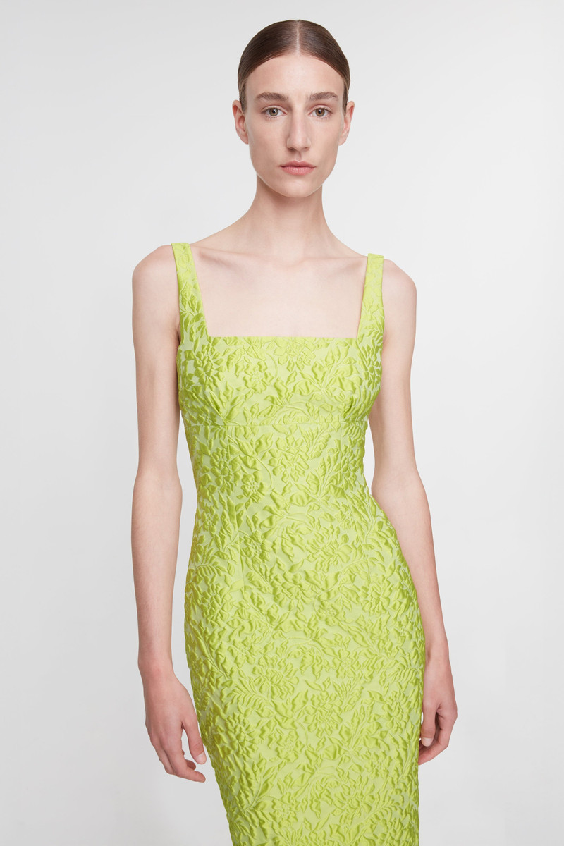 Micheline Dress in Lime Embossed Cloque 4
