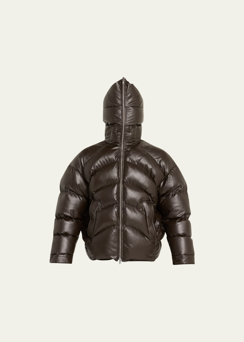 Men's Hooded Faux-Leather Puffer Jacket 1
