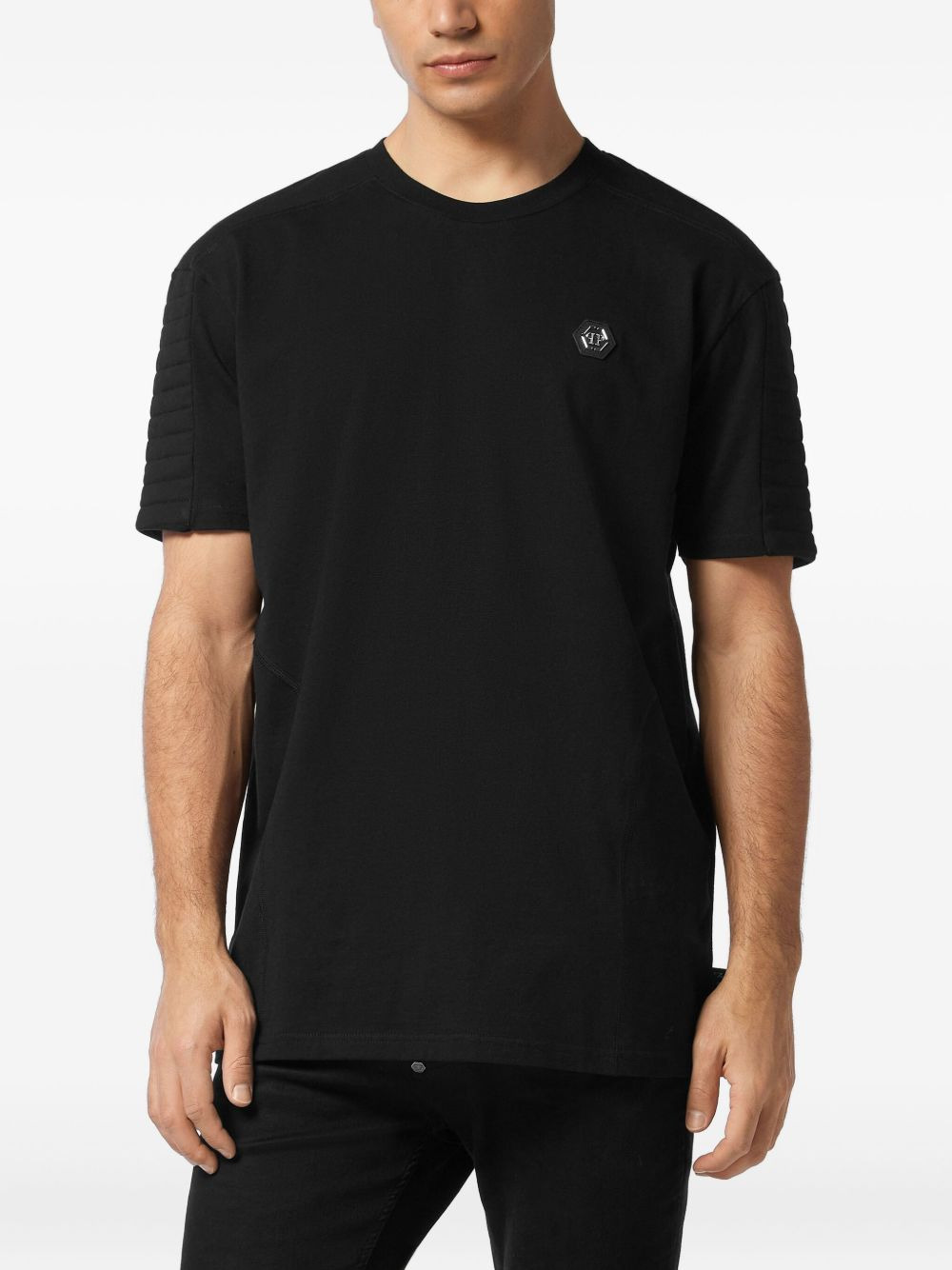 quilted-panel round-neck T-shirt - 2