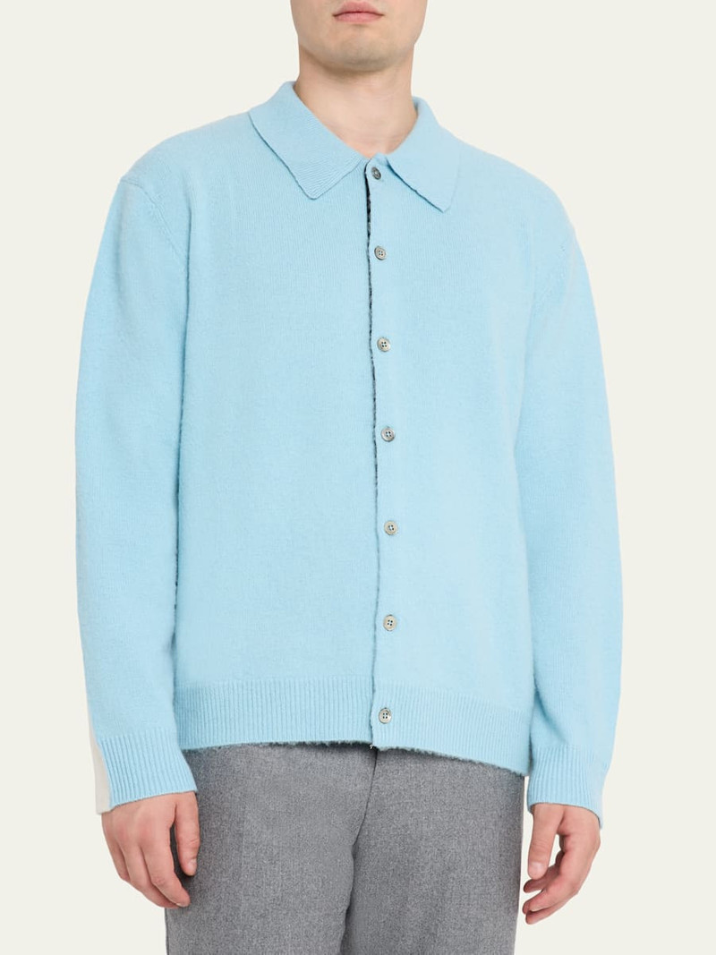 ZANKOV Men's Brushed Wool and Cashmere Color-Block Polo Cardigan outlook