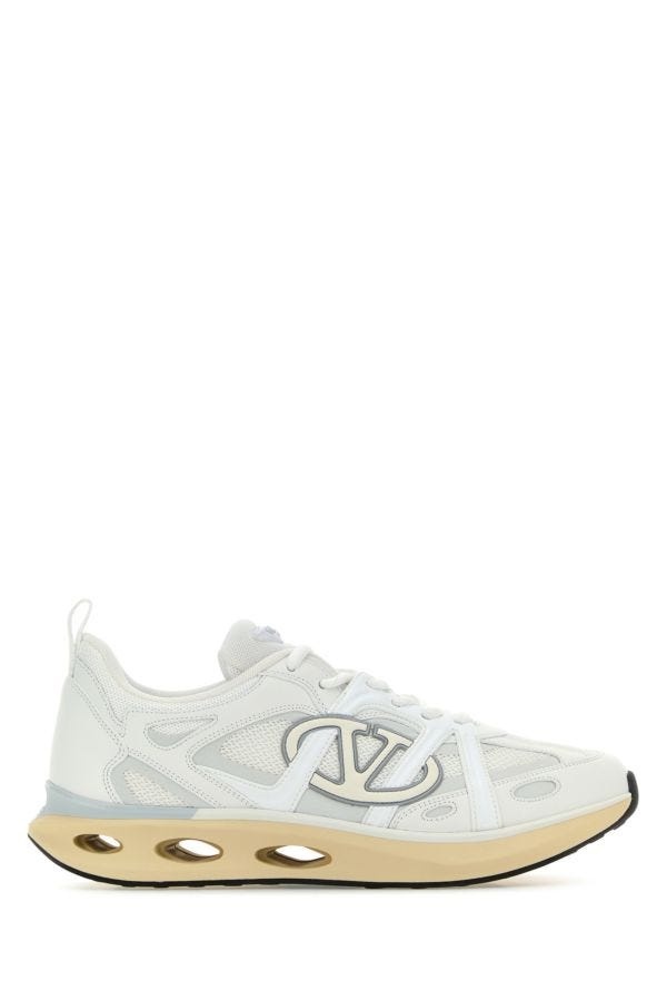 Valentino Garavani Man White Leather And Fabric Vlogo Easyjog Sneakers - 1