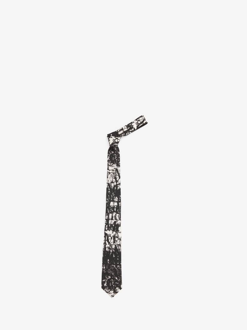 Men's McQueen Logo Stamp Tie in Ivory/black - 1