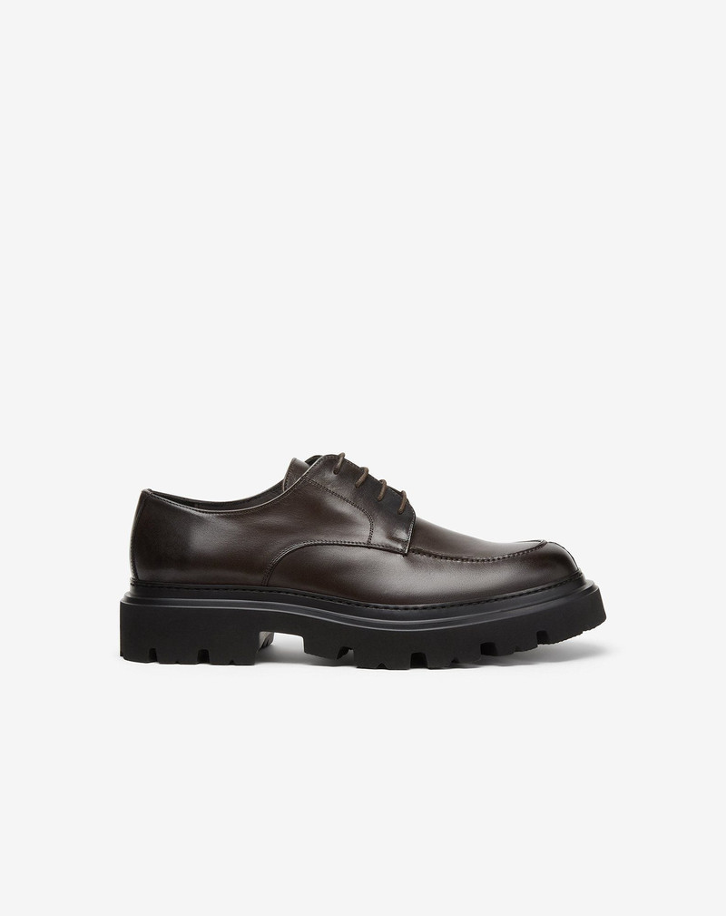 Dark brown aged calfskin Norwegian-stitched Derby shoes 1