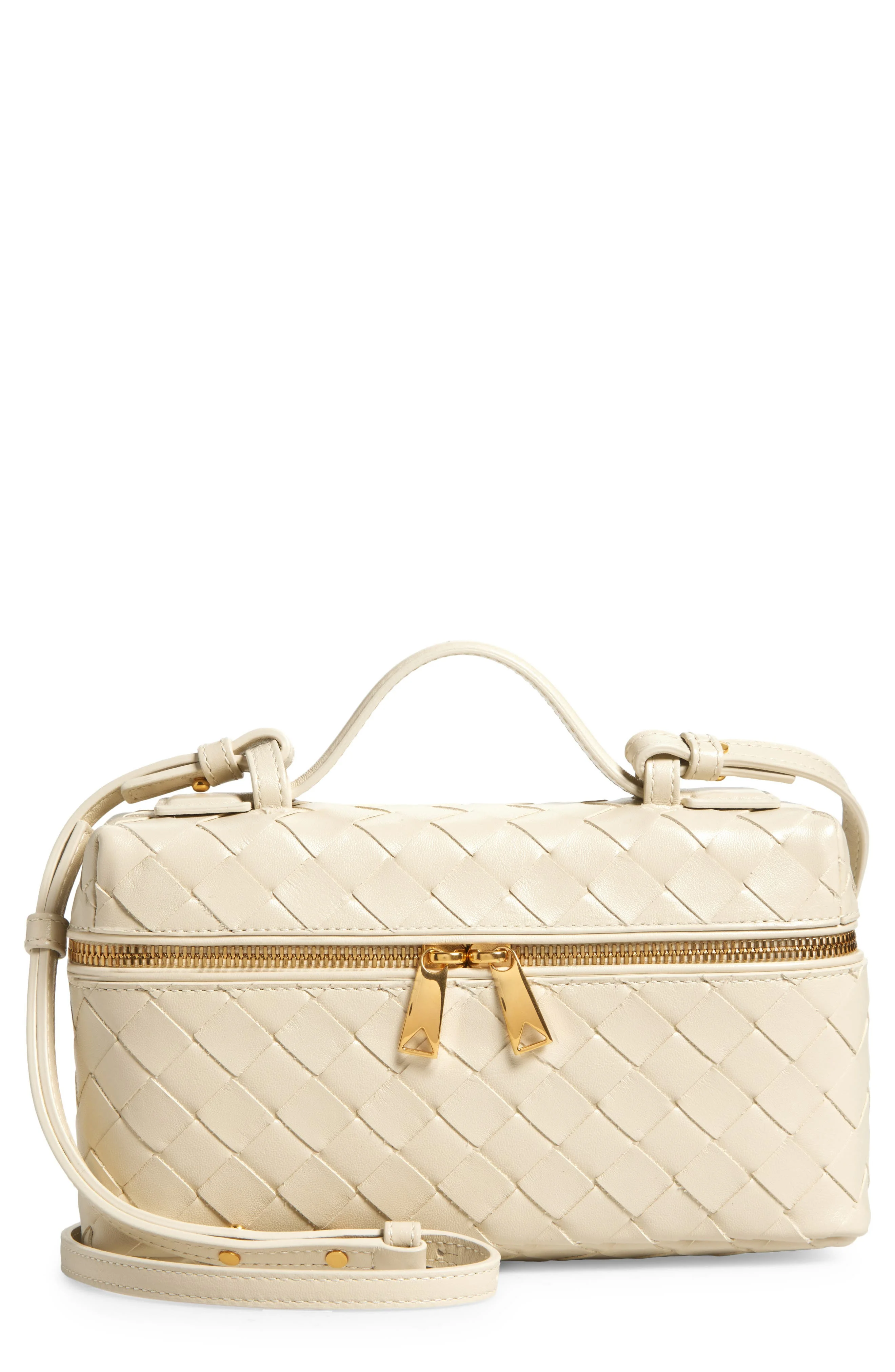 Bottega Veneta Intrecciato Leather Convertible Vanity Case in 9197 Sea Salt-Gold at Nordstrom - 1