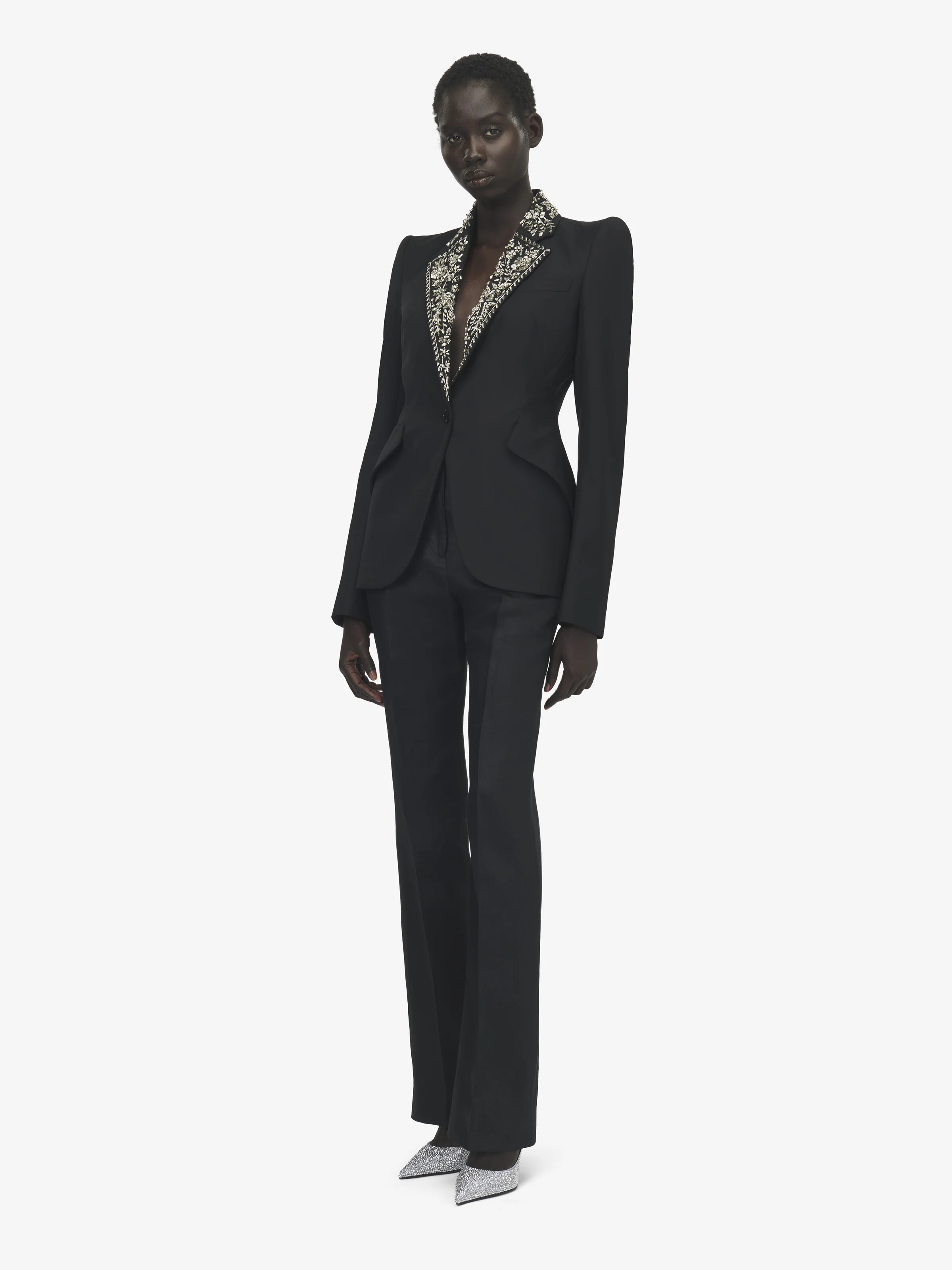 Embroidered Lapel Single-breasted Jacket - 1