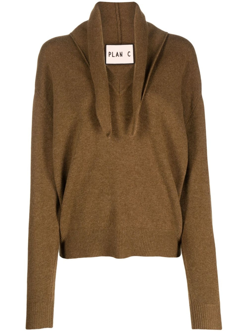 attached-scarf ribbed-knit jumper 1