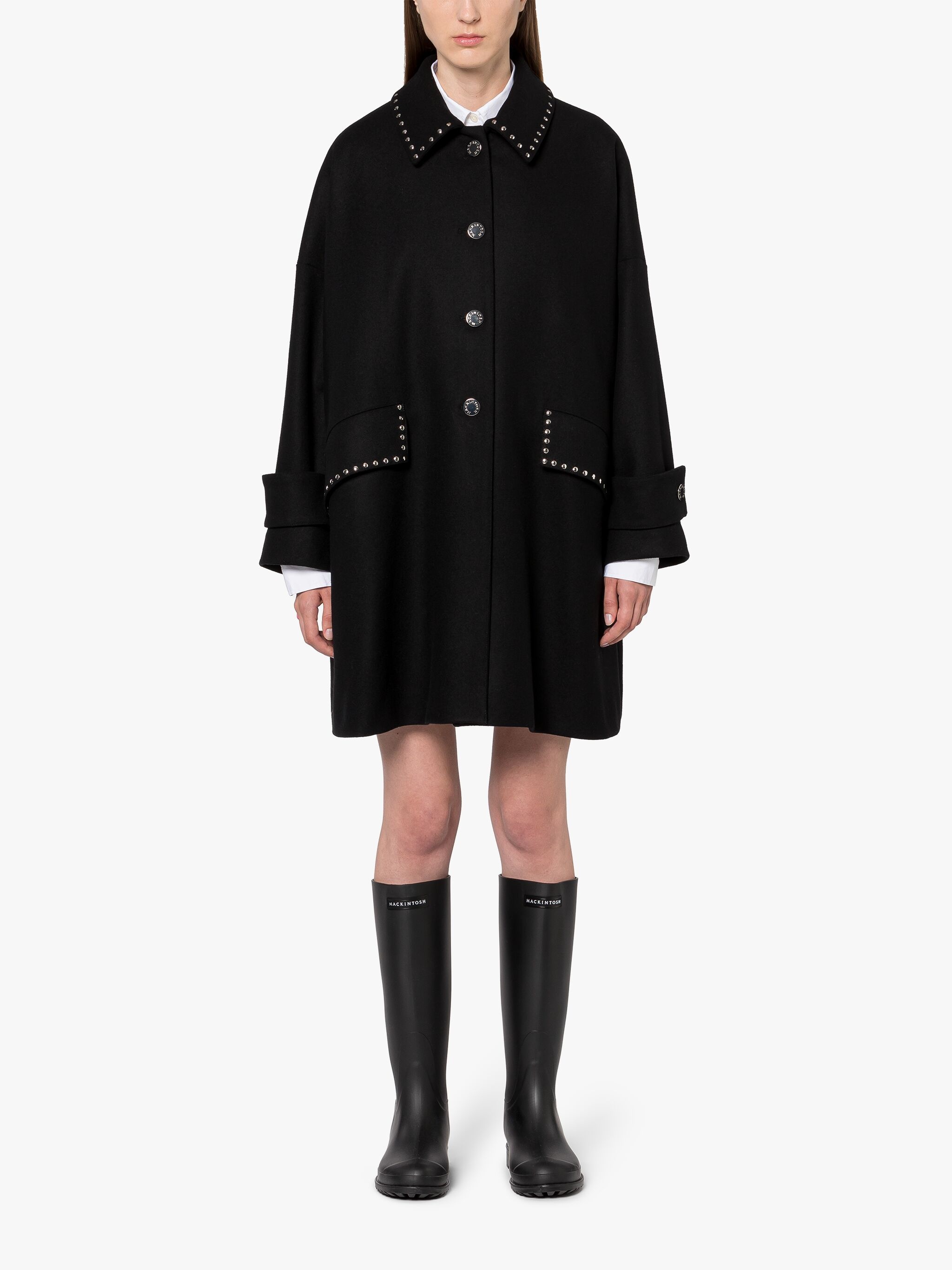 HUMBIE BLACK WOOL OVERCOAT - 3