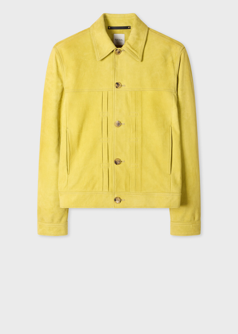 Yellow Nubuck Leather Pleated Trucker Jacket 1