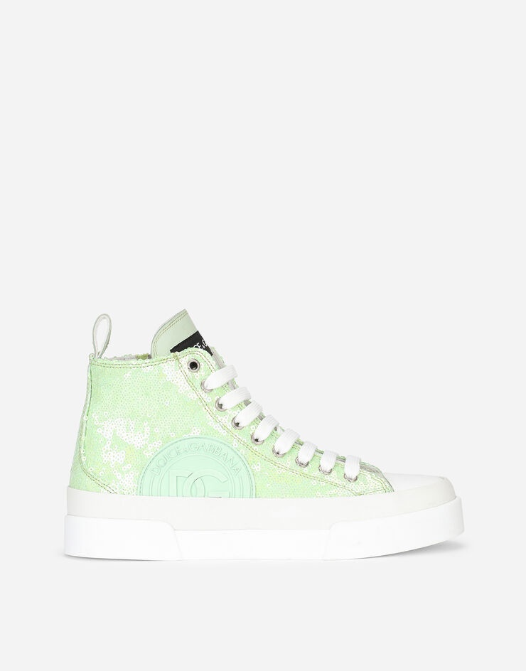 Rubberized calfskin Portofino Light mid-top sneakers with micro-sequins - 1