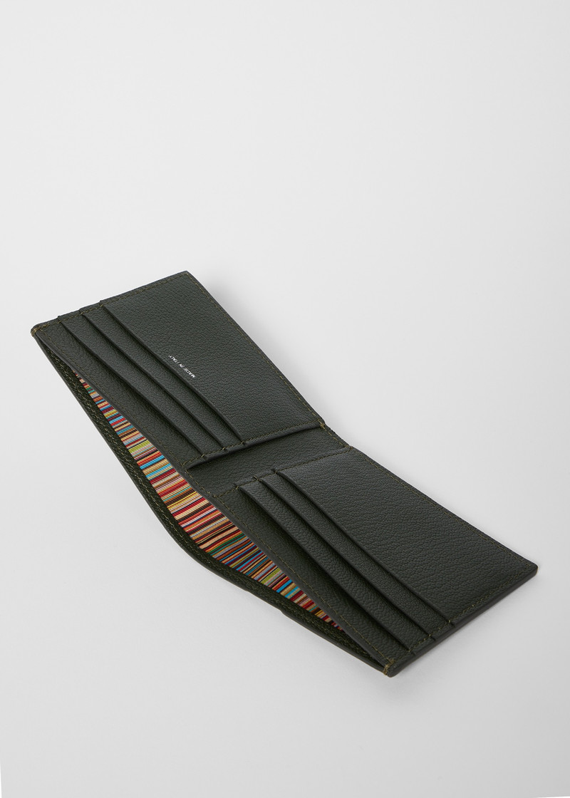 Dark Green Grained Leather Compact Billfold Wallet 4