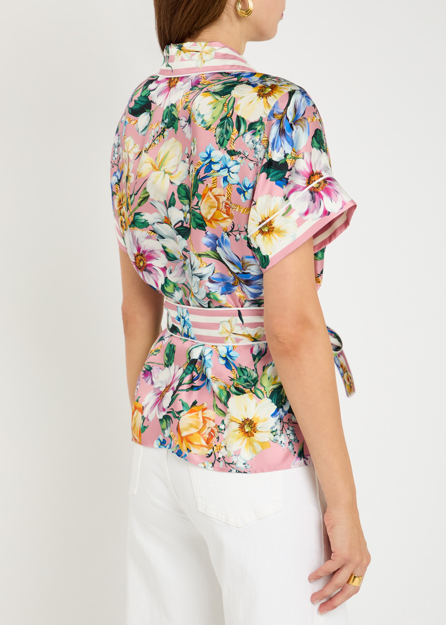 Dolce & Gabbana Belted Floral Silk-twill Blouse - 3