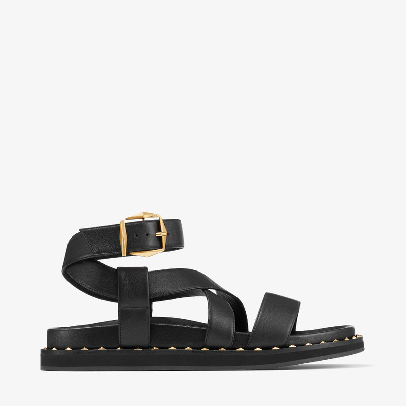 Blaise Flat Black Leather Sandals - 1