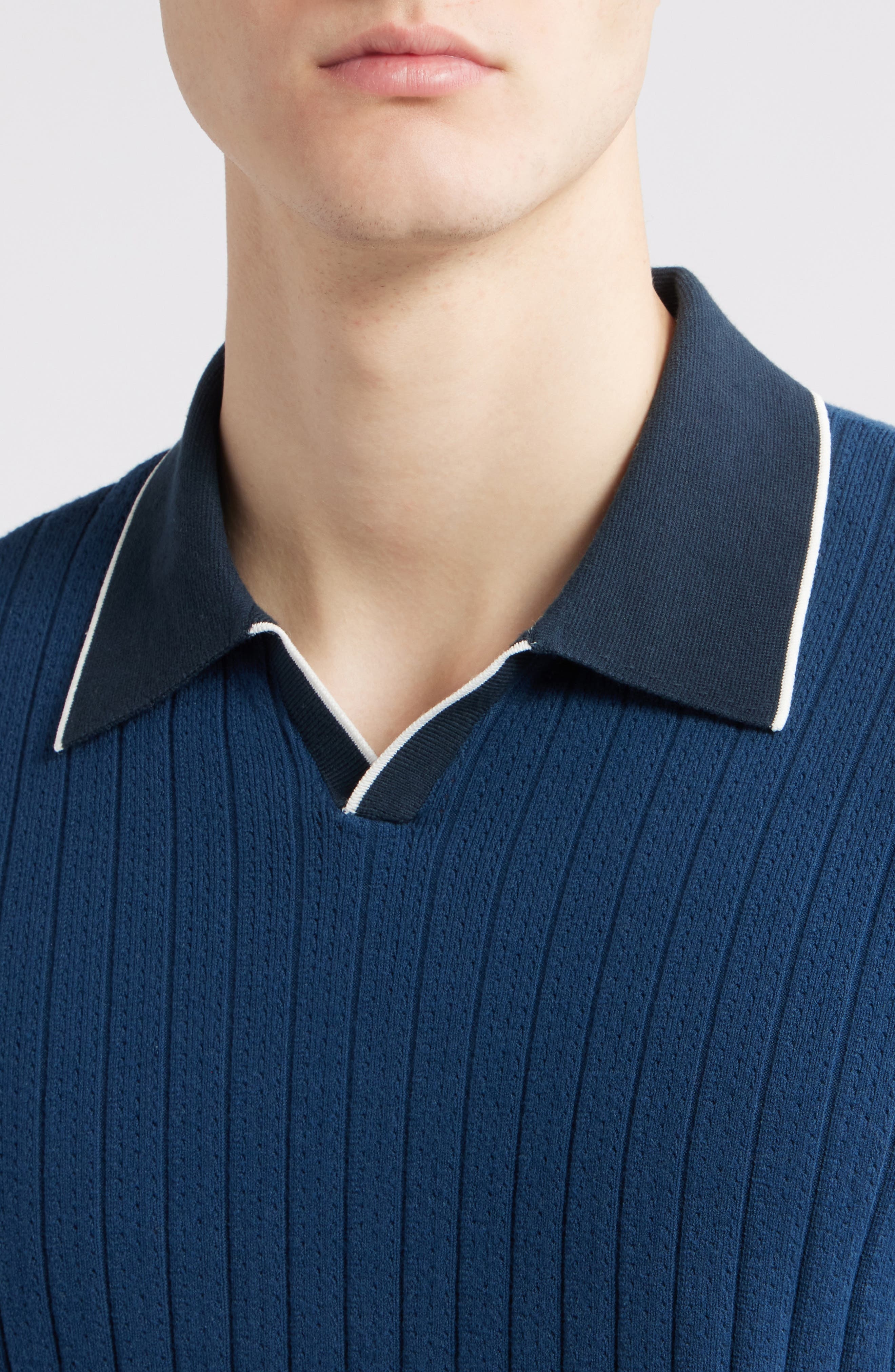 rag & bone Sanford Rib Johnny Collar Polo in Midnight at Nordstrom - 2