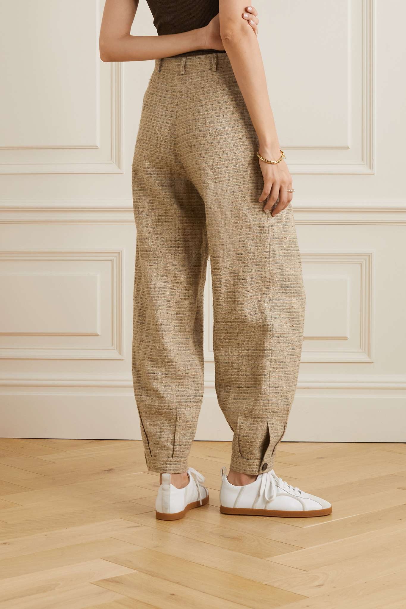 Loro Piana Phyllis checked linen and silk-blend tapered pants