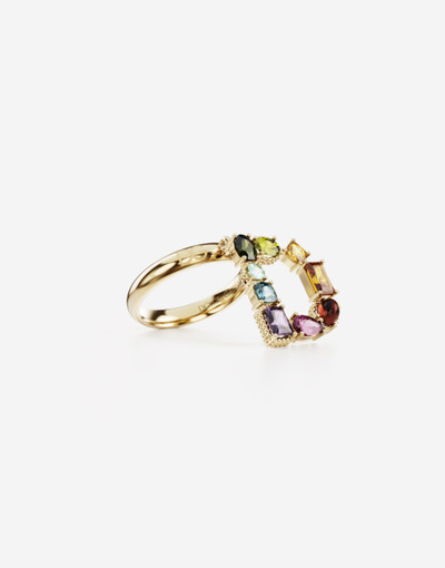 Dolce & Gabbana Rainbow alphabet D ring in yellow gold with multicolor fine gems outlook