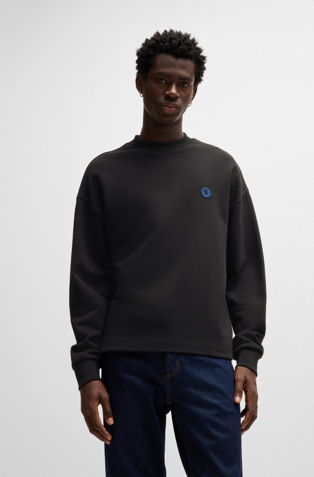 COTTON-TERRY SWEATSHIRT WITH HAPPY HUGO LOGO PATCH - 2