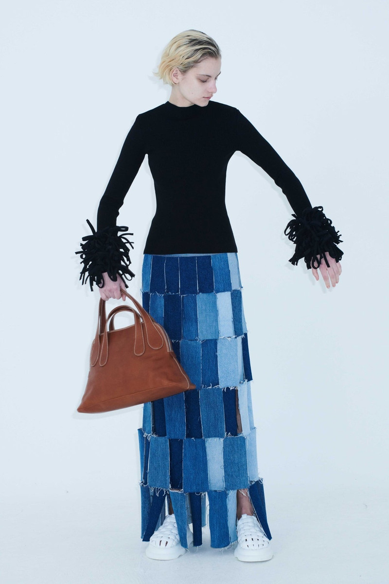 UPCYCLED DENIM MULTI RECTANGLE SKIRT BLUE DENIM 6