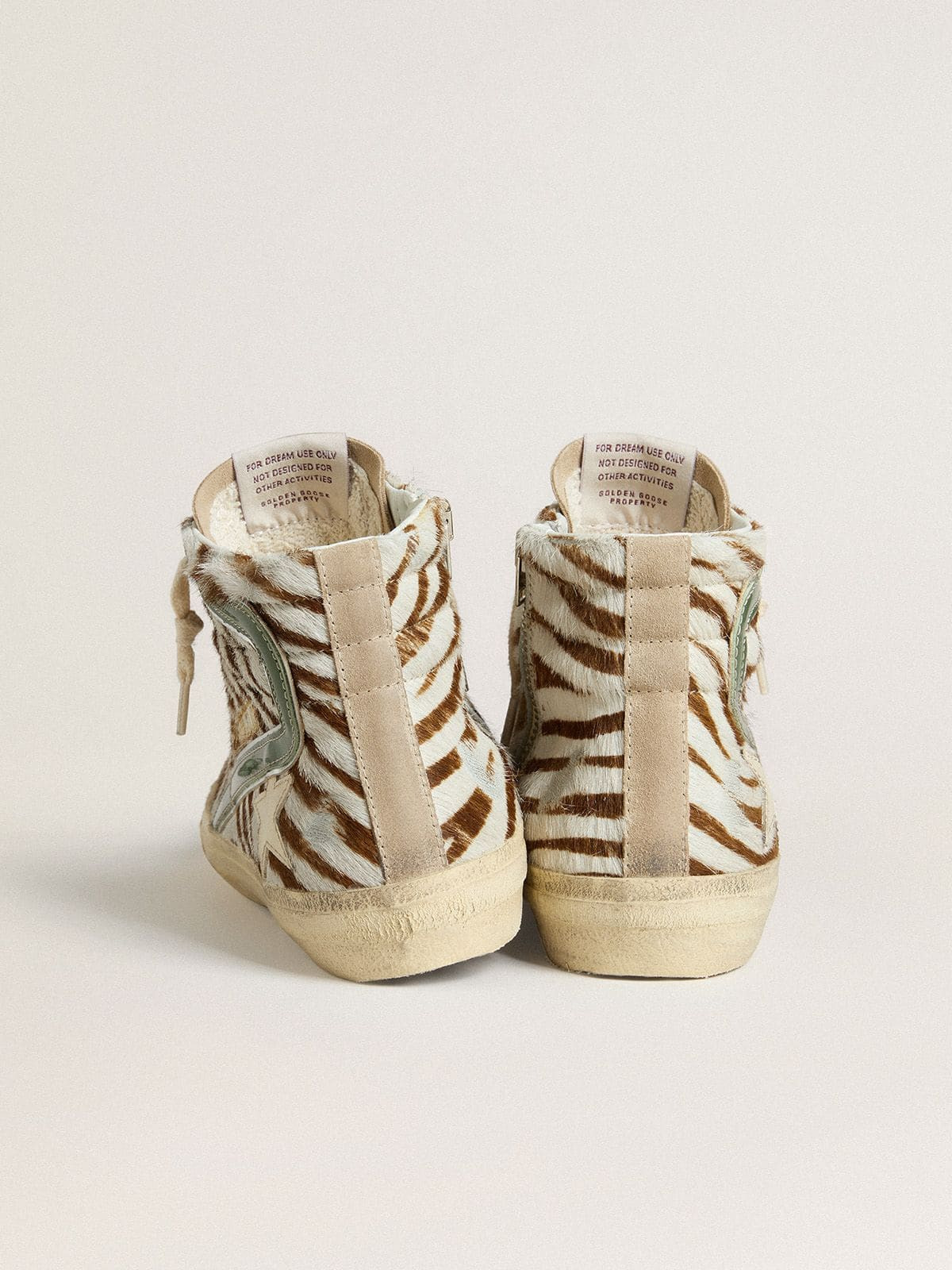 Women's Slide in zebra-print pony skin with green laminated leather flash - 4