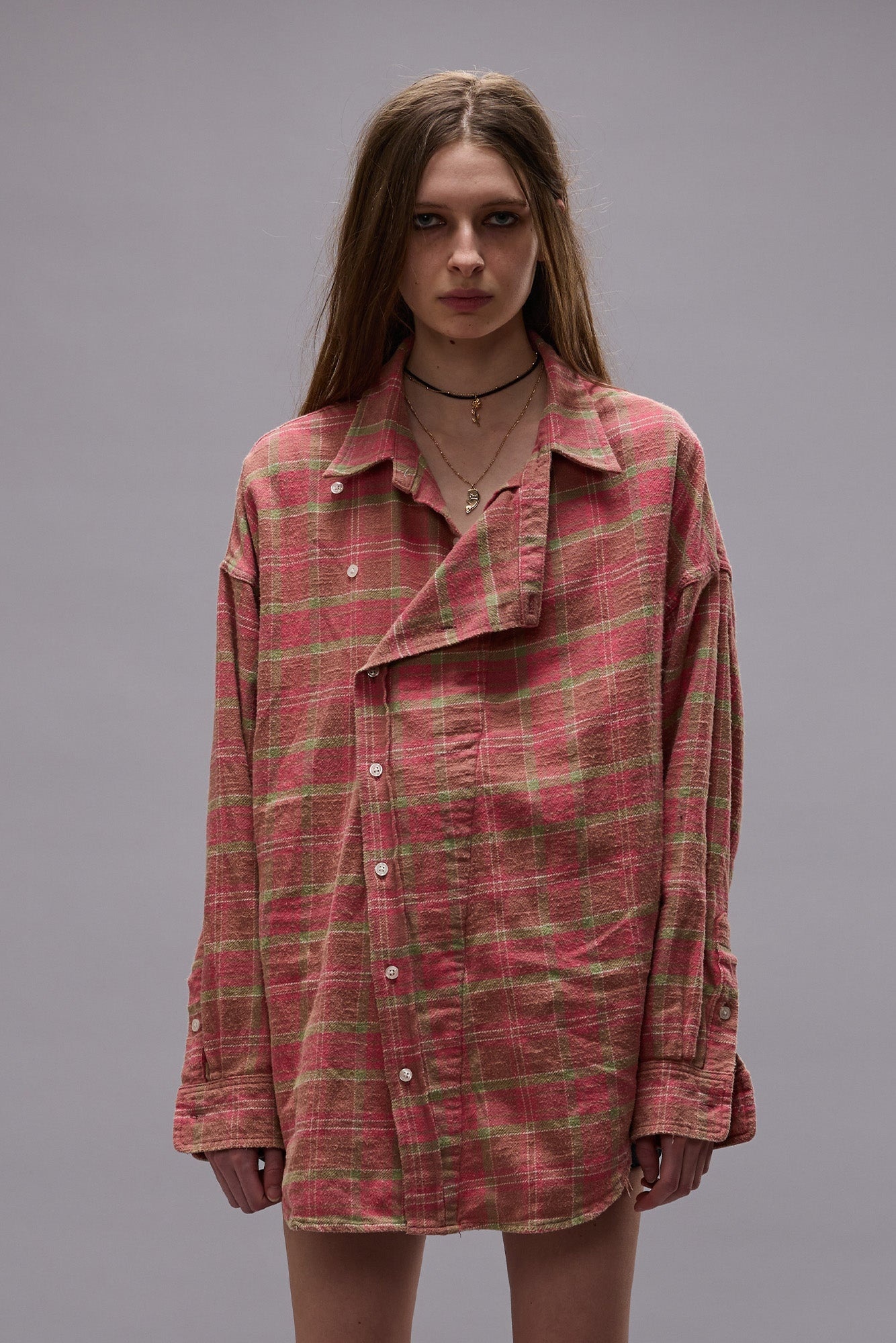 ASYMMETRICAL SHIRT - PINK PLAID - R13 - 4