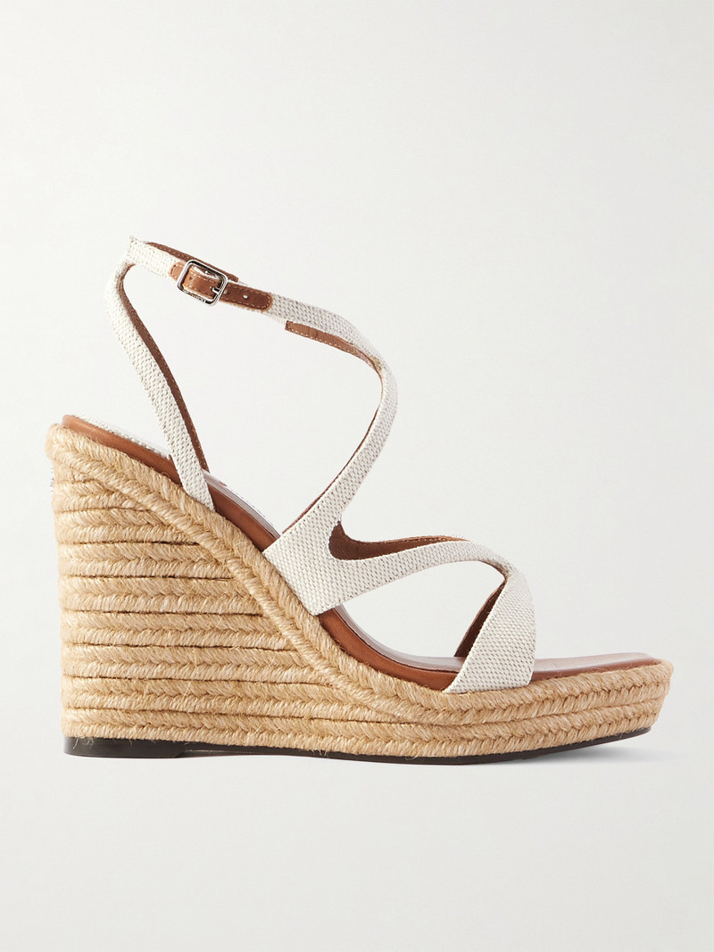 Ayla 110 Leather-trimmed Canvas Espadrille Wedge Sandals 1