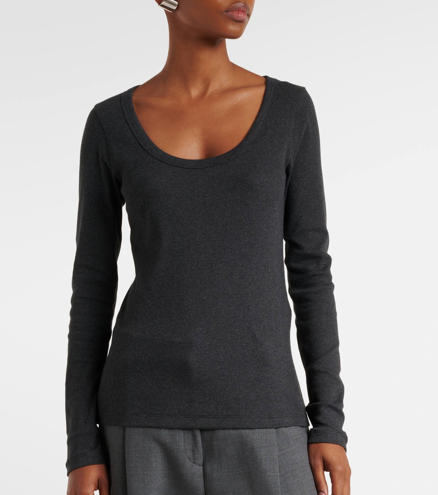 Ribbed-knit cotton-blend jersey top - 4