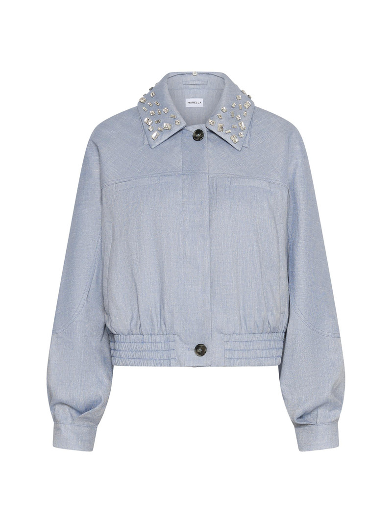 Women's Herringbone Viscose Blend Sporty Jacket - Light Blue 1