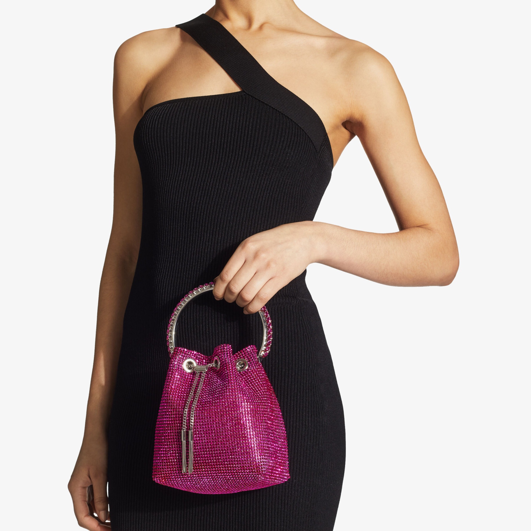 Bon Bon
Fuchsia Satin and Crystal Mesh Mini Bag with Crystal Handle - 5