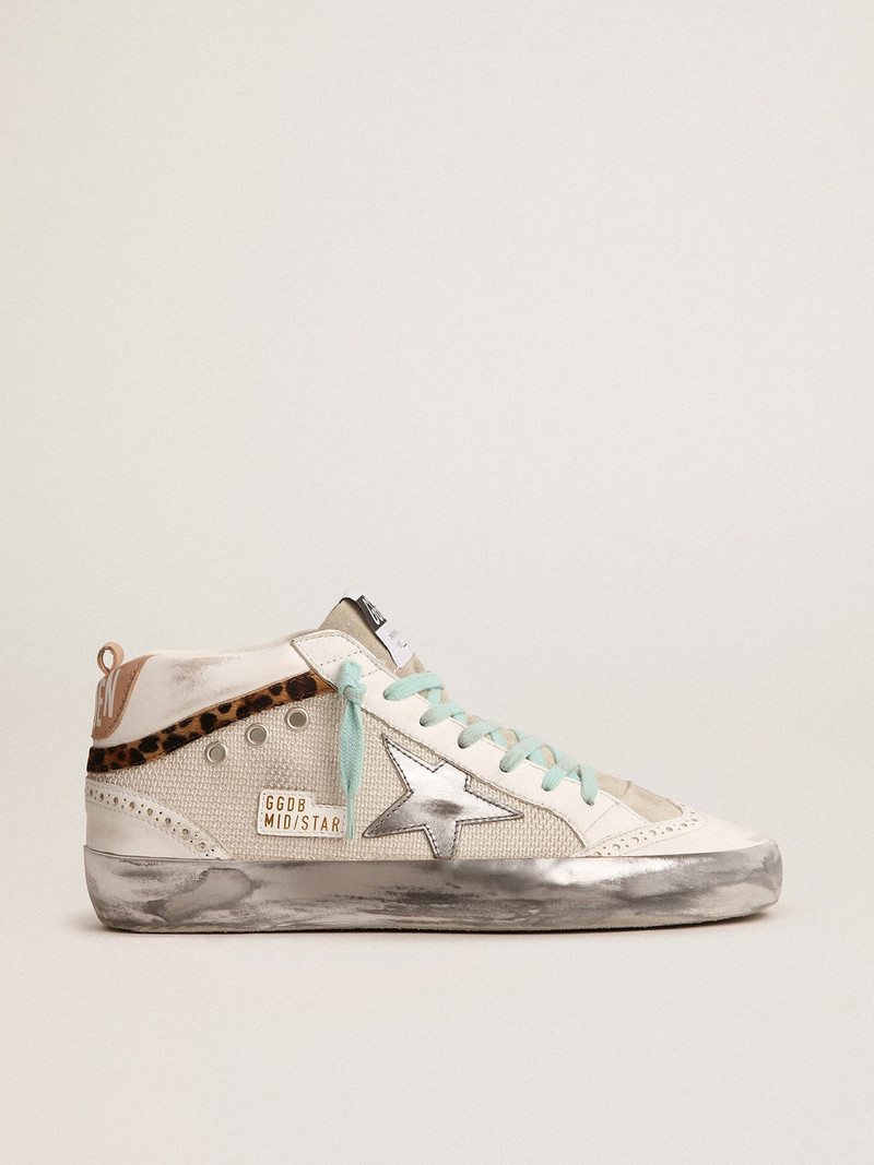 Mid Star sneakers with silver metallic leather heel tab and leopard-print pony skin flash - 1