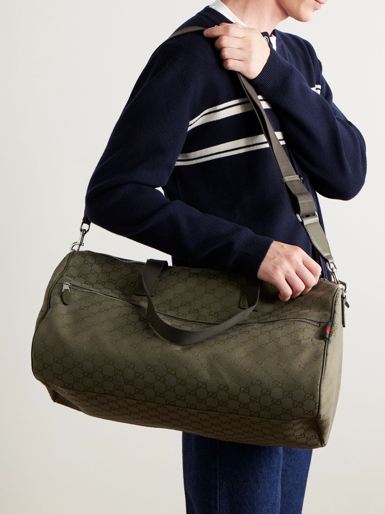 Neo Leather-Trimmed Monogrammed Canvas Duffle Bag Dark green - 6