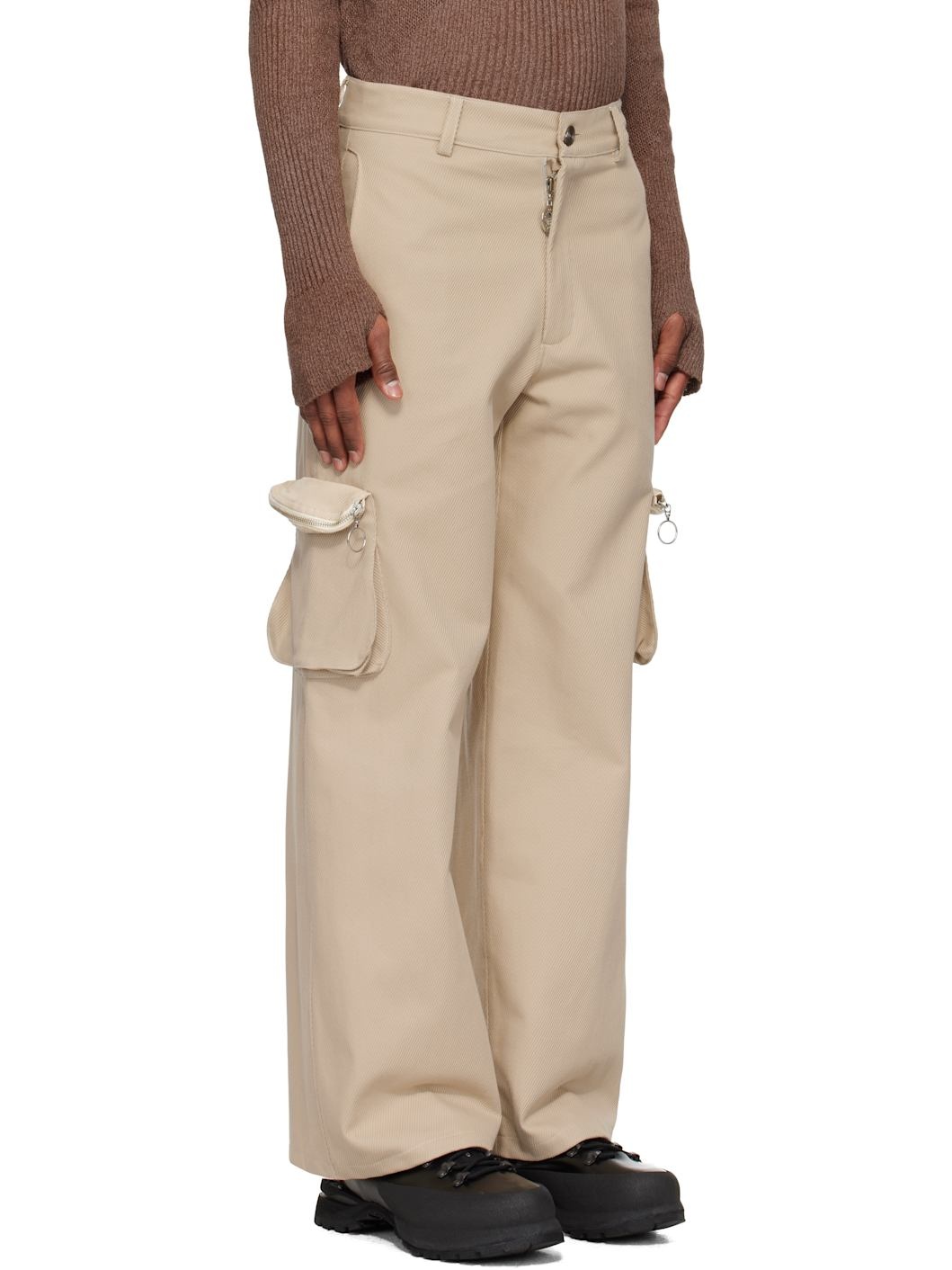 Beige Multi Pocket Cargo Pants - 2