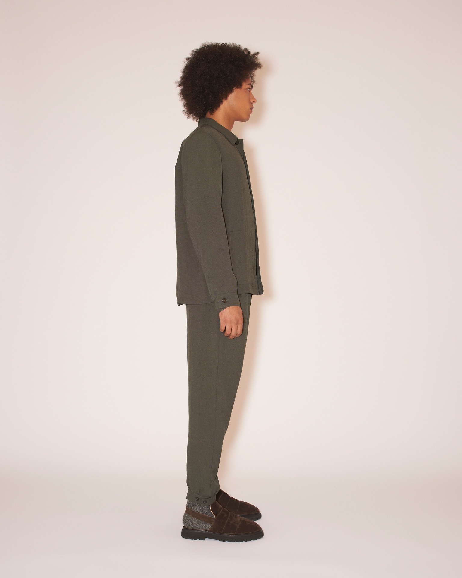 ELAM - Tech linen tapered trousers - Olive - 3