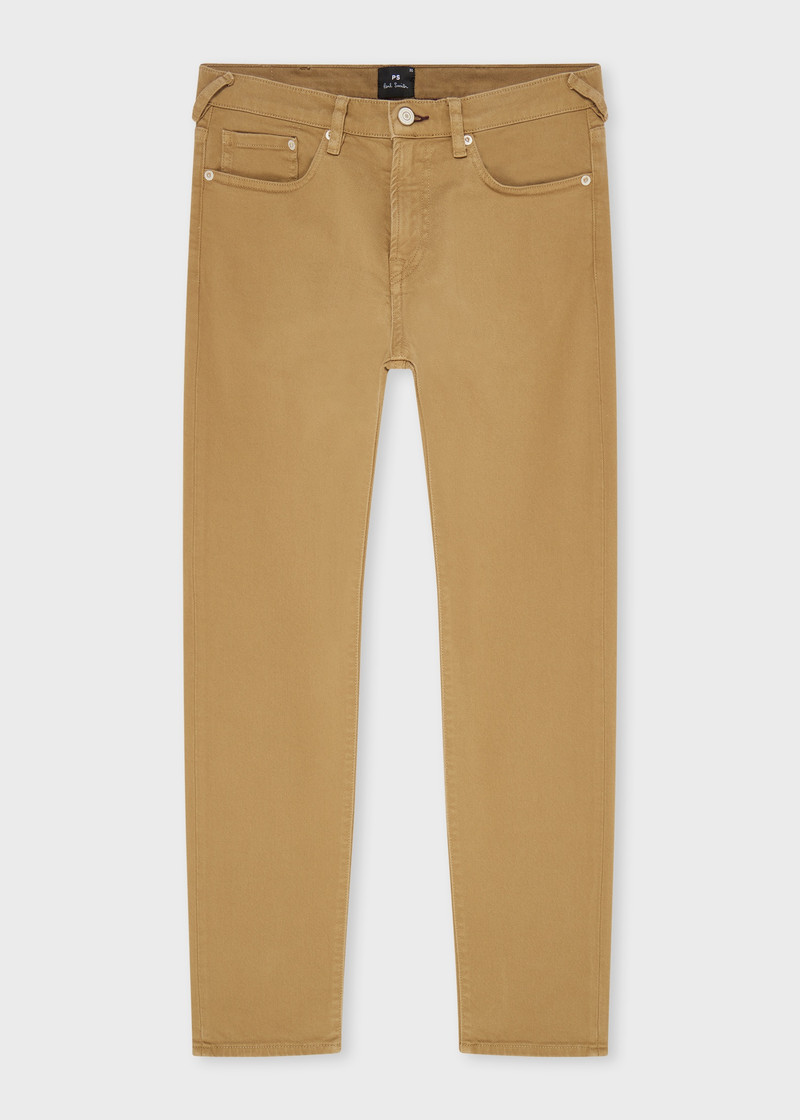 Tapered-Fit Light Tan Garment-Dyed Organic Cotton-Stretch Jeans 1