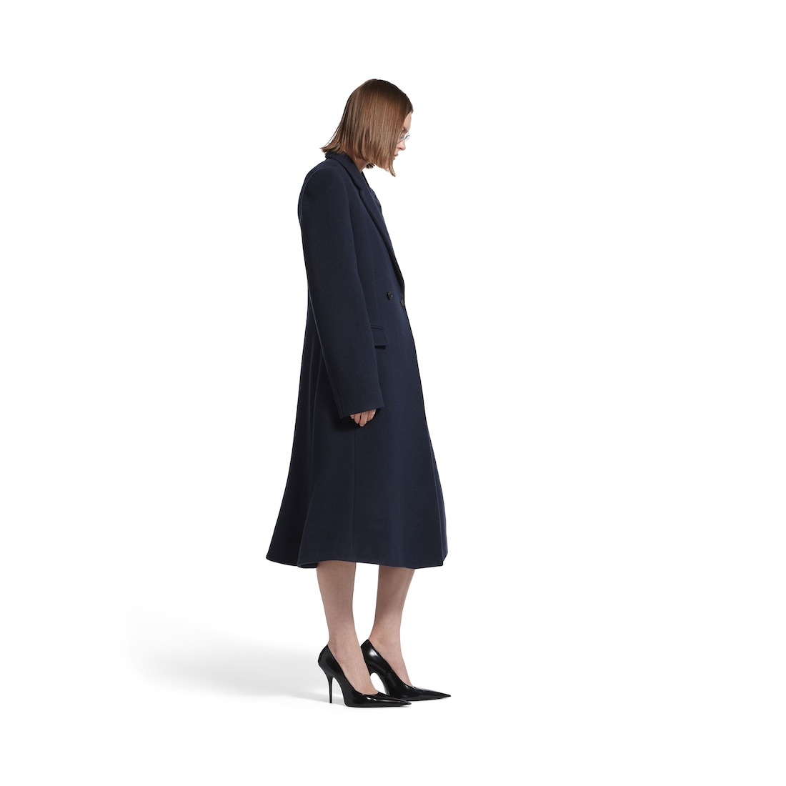 Women's Godet Midi Coat in Corporate Navy - 3