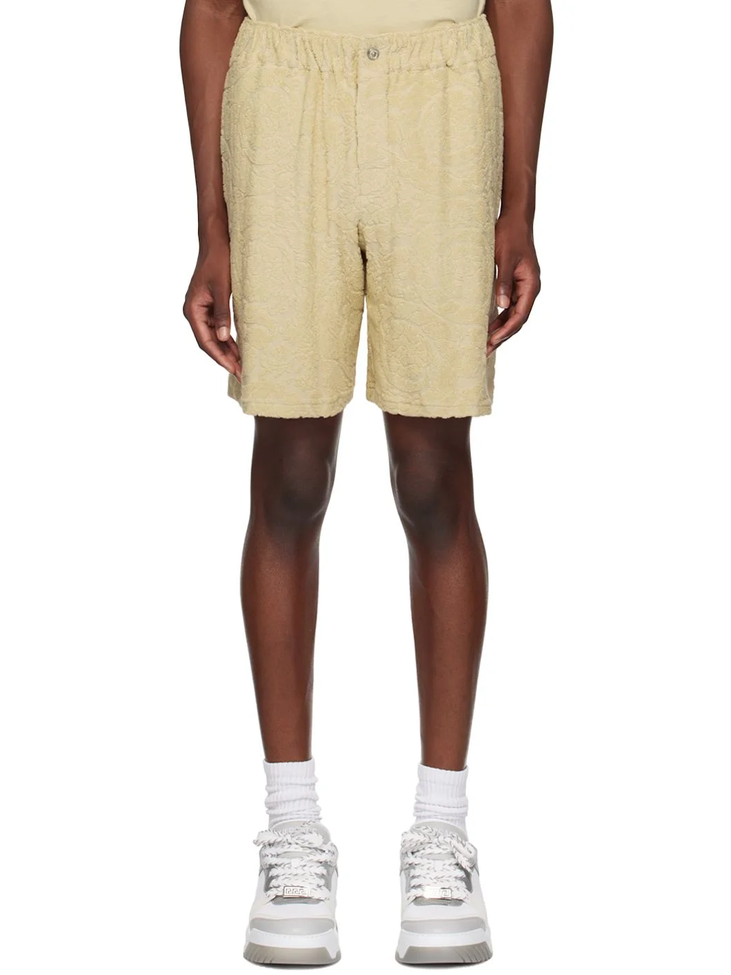 Beige Barocco Jacquard Shorts - 1